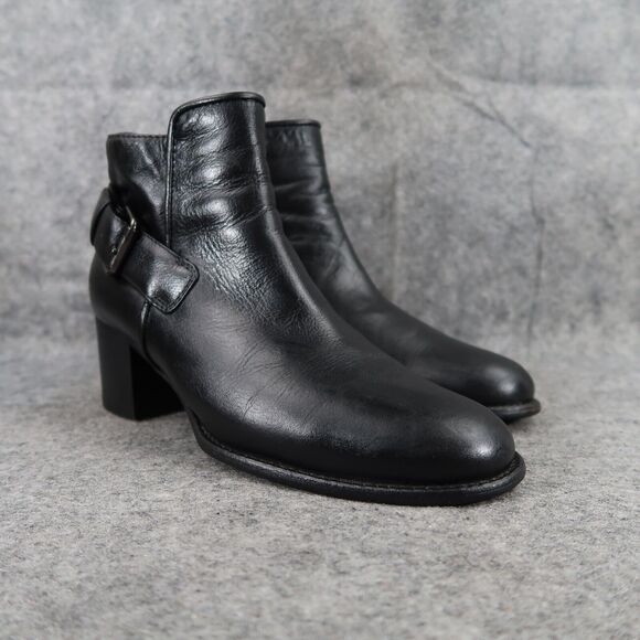 Aquatalia Shoes - Aquatalia Shoes Women 7 Bootie Fashion Leather Block Heel Buckle Strap Black Zip